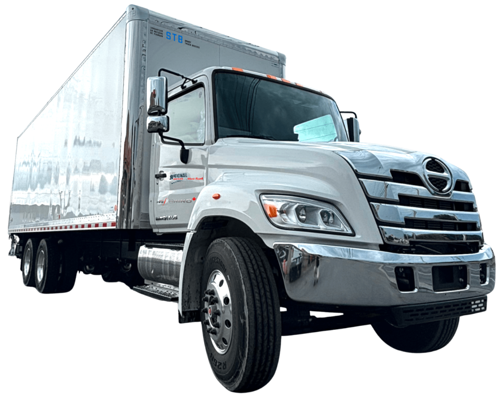 Hino XL8 avec une boîte 26 pieds et monte-charge Maxon GPT4 par STB